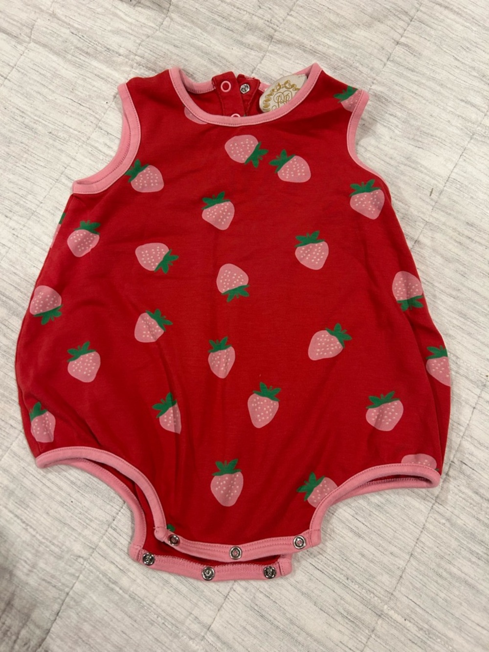 The Beaufort Bonnet Company Red Strawberry Print Bubble Romper